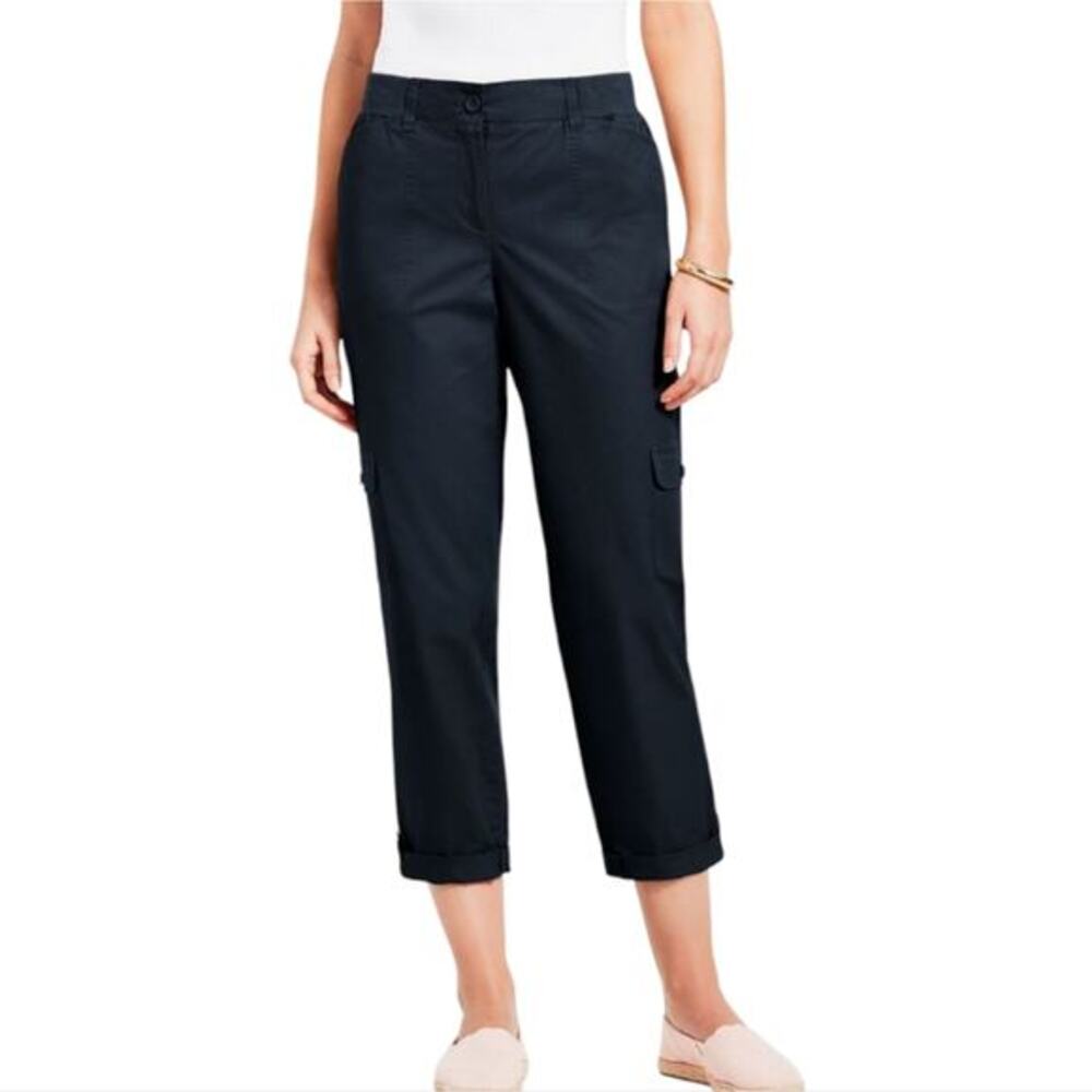 Talbots Navy Blue Cropped‎ Criss Cross Ankle Detail Pants Size 8